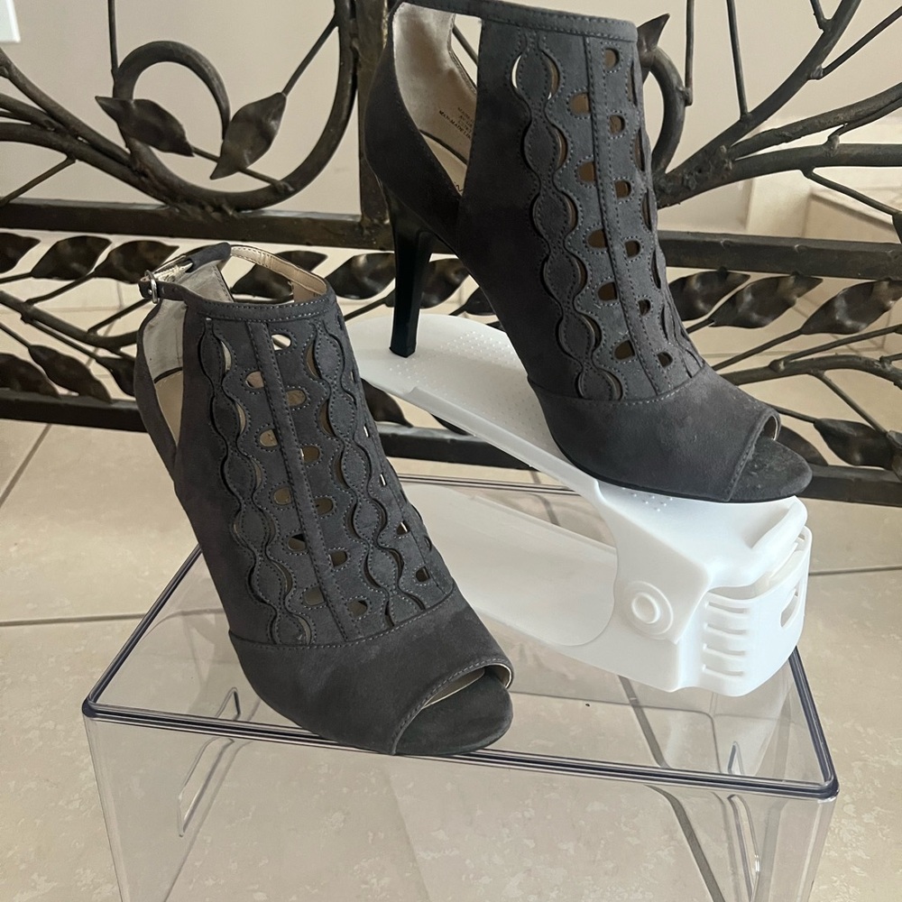 Adrienne Vittadini Charcoal Peep-Toe Heels Like New
